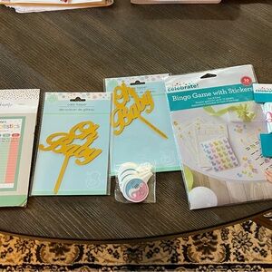 Oh Baby Cake Topper and Bingo Game Set - Gold